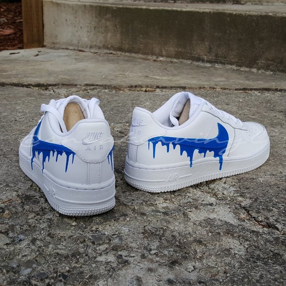 Nike Air Force 1 Low White Blue Paint Drip Custom NWT - Picture 4 of 7